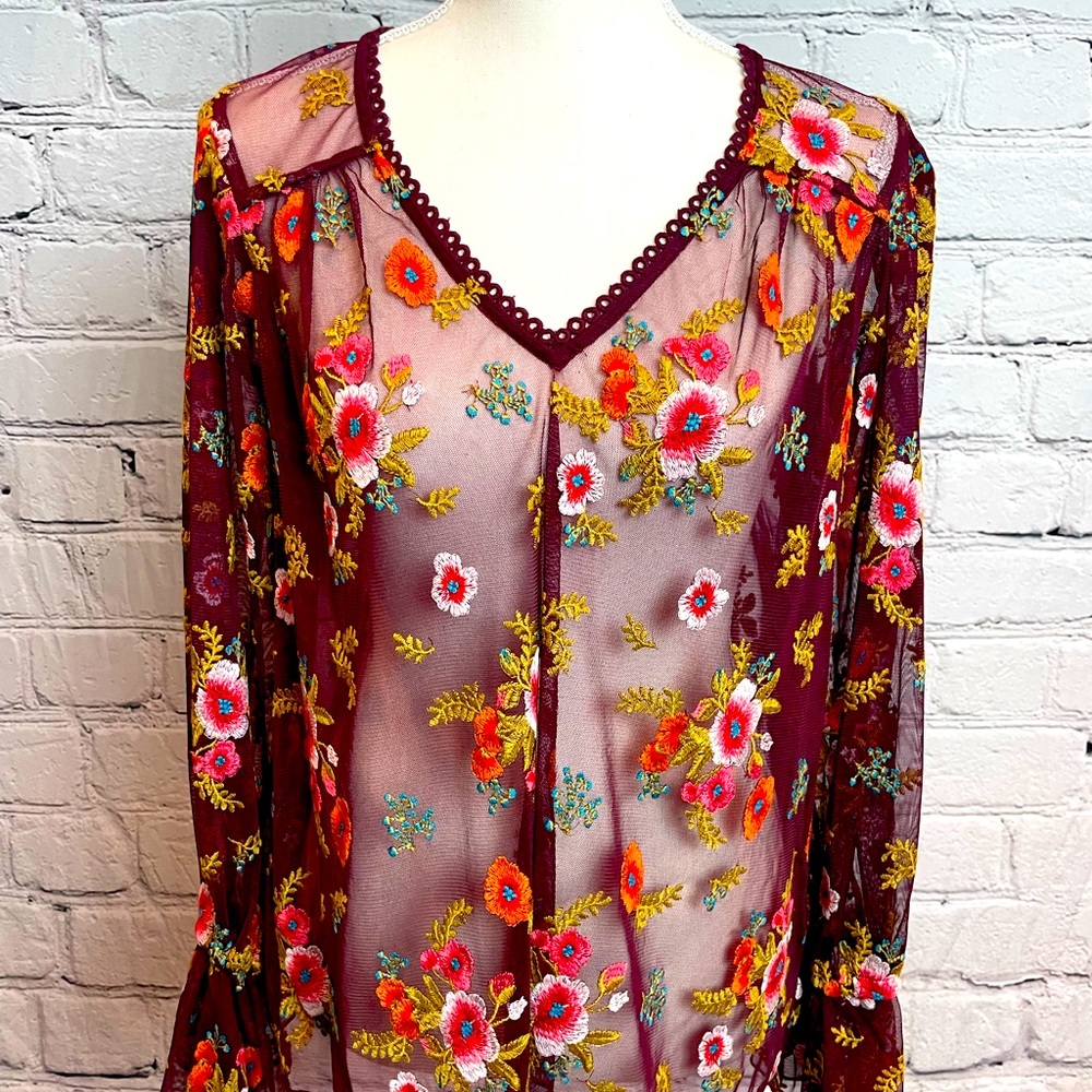 Father Born Embroidered Floral Long Sleeve Blouse